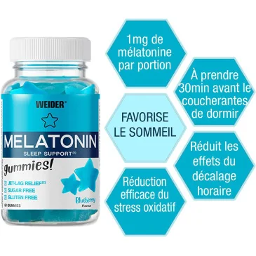 Melatonin, Blueberry - 60 gummies de Weider pas cher - Nutriwellness