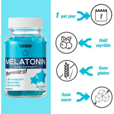 Melatonin, Blueberry - 60 gummies de Weider pas cher - Nutriwellness