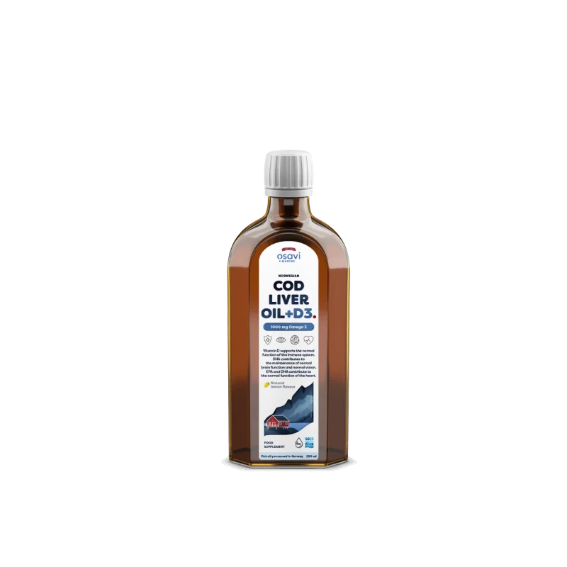 Norwegian Cod Liver Oil + D3, 1000mg Omega 3 (Lemon) - 250 ml - Osavi