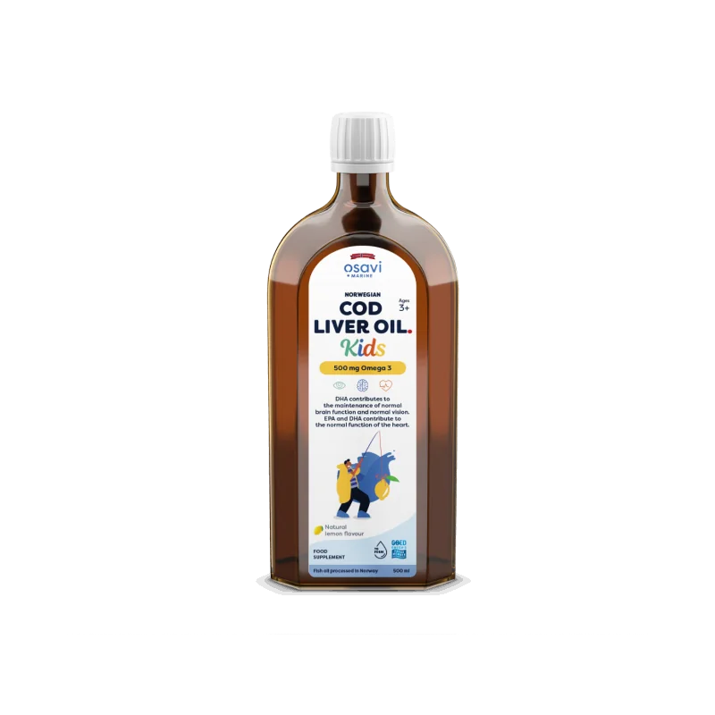 Norwegian Cod Liver Oil Kids - 500mg Omega 3 (Lemon) - 250 ml - Osavi