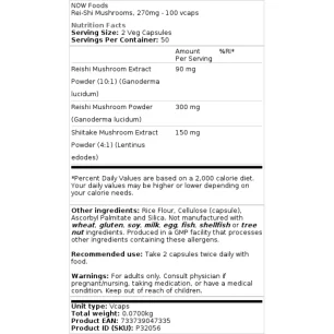 Rei-Shi Mushrooms, 270mg - 100 vcaps - NOW Foods