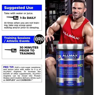 Arginine HCl - 400 grams d'AllMax Nutrition pas cher - Nutriwellness