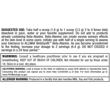Beta Alanine, Powder - 400 grams d'AllMax Nutrition pas cher