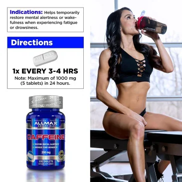 Caffeine, 200mg - 100 tablets d'AllMax Nutrition pas cher