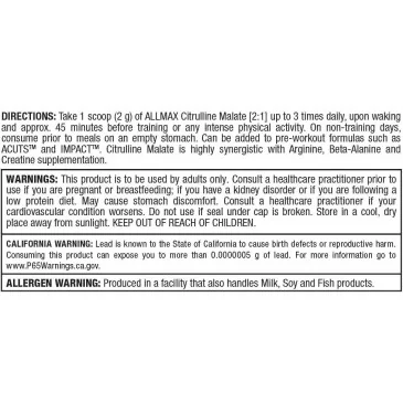 Citrulline Malate 2:1 - 300 grams d'AllMax Nutrition pas cher