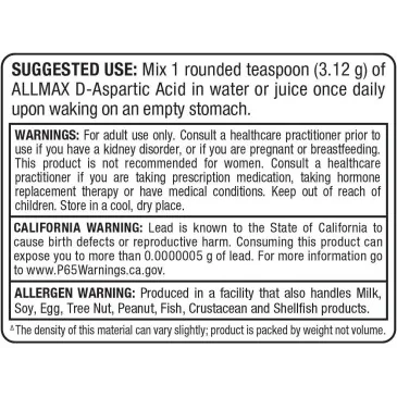 D-Aspartic Acid - 100 grams d'AllMax Nutrition pas cher