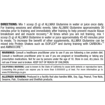 Glutamine - 400 grams d'AllMax Nutrition pas cher - Nutriwellness