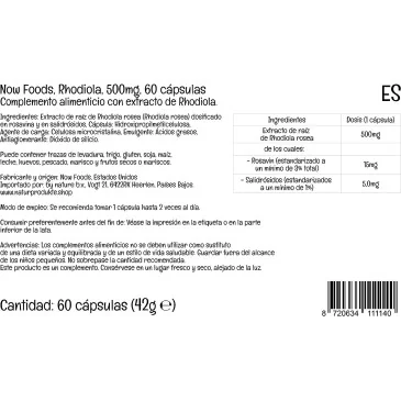 Rhodiola, 500mg - 60 vcaps de NOW Foods pas cher - Nutriwellness