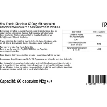Rhodiola, 500mg - 60 vcaps de NOW Foods pas cher - Nutriwellness