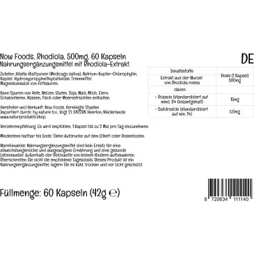 Rhodiola, 500mg - 60 vcaps de NOW Foods pas cher - Nutriwellness