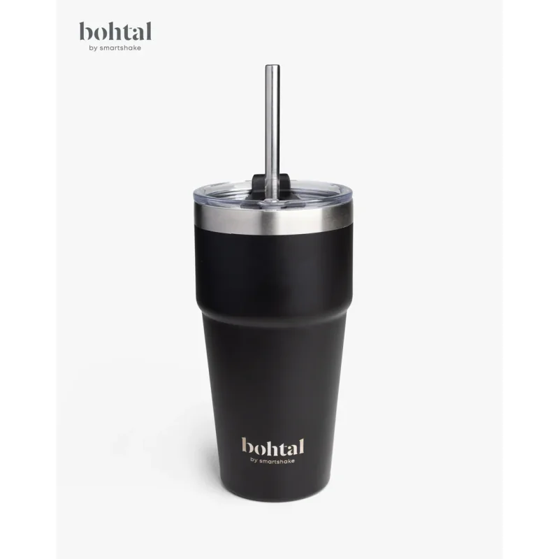 Bohtal Double Insulated Travel Mug with Straw, Black - 600ml - SmartShake