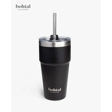 Bohtal Double Insulated Travel Mug with Straw, Black 600ml SmartShake