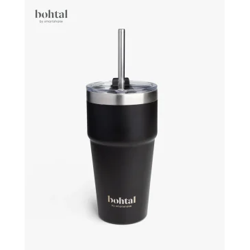 Bohtal Double Insulated Travel Mug with Straw, Black 600ml SmartShake