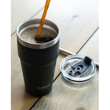Bohtal Double Insulated Travel Mug with Straw, Black 600ml SmartShake
