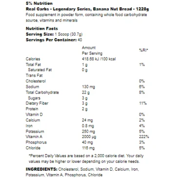 Real Carbs - Legendary Series - 1228 - 1625 grams de 5% Nutrition