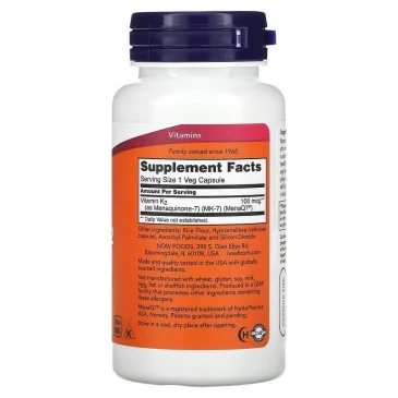 Vitamin K2-MK7 100 mcg (120 Caps) de Now Foods - Nutriwellness