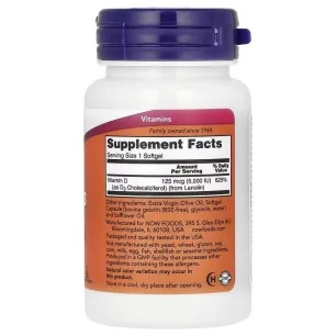 Vitamin D-3 - 5000 IU - 30 softgels - NOW Foods