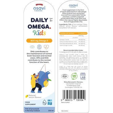 Daily Omega Kids, 800mg Omega 3 (Natural Lemon) - 250 ml d'Osavi