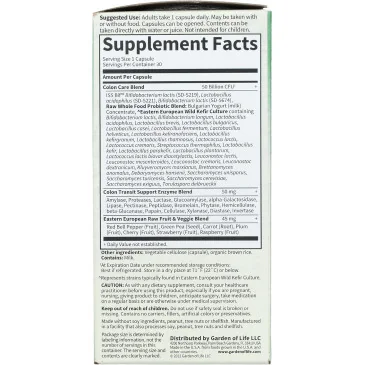 Raw Probiotics Colon Care - 30 vcaps de Garden of Life pas cher