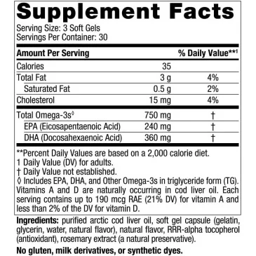 Arctic Cod Liver Oil - 750mg Lemon - 90 softgels de Nordic Naturals