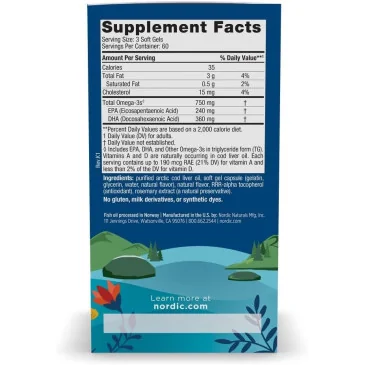 Arctic Cod Liver Oil - 750mg Lemon - 180 softgels de Nordic Naturals