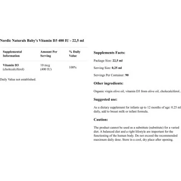 Baby's Vitamin D3, 400 IU - 22.5 ml de Nordic Naturals pas cher