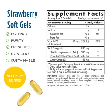 Prenatal DHA - 830mg Omega-3 + 400 IU D3 Strawberry - 180 softgels