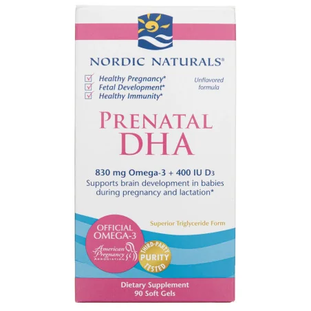 Prenatal DHA - 830mg Omega-3 + 400 IU D3 Unflavored - 90 softgels - Nordic Naturals