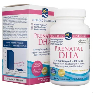 Prenatal DHA - 830mg Omega-3 + 400 IU D3 Unflavored Nordic Naturals