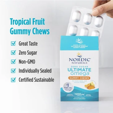 Ultimate Omega Gummy Chews, 1200mg Tropical Fruit - Nordic Naturals