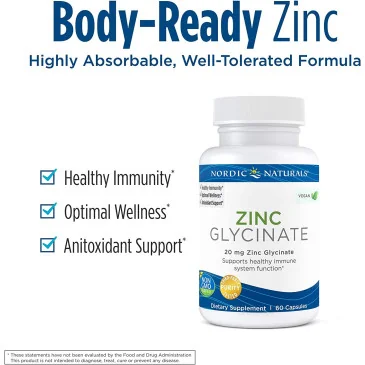 Zinc Glycinate, 20mg - 60 caps de Nordic Naturals pas cher