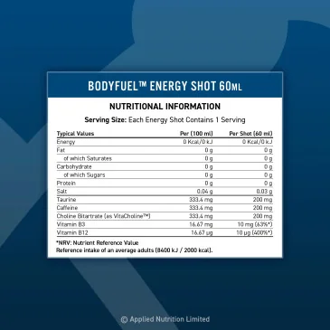 Bodyfuel Energy Shots - 12 x 60 ml d'Applied Nutrition pas cher - Nutriwellness