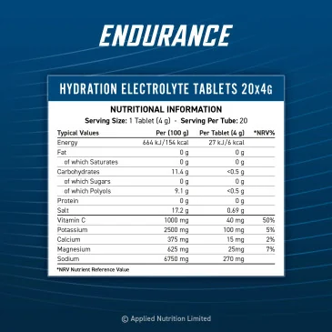 Endurance Hydration Electrolyte Tablets d'Applied Nutrition