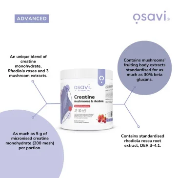 Creatine, Mushrooms & Rhodiola, Cherry & Strawberry - 300 grams Osavi