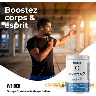 Omega 3 Fish Oil, 2000mg - 90 softgels de Weider pas cher