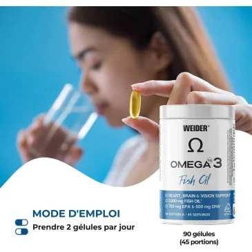 Omega 3 Fish Oil, 2000mg - 90 softgels de Weider pas cher