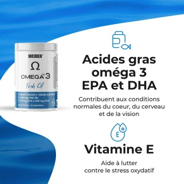 Omega 3 Fish Oil, 2000mg - 90 softgels de Weider pas cher