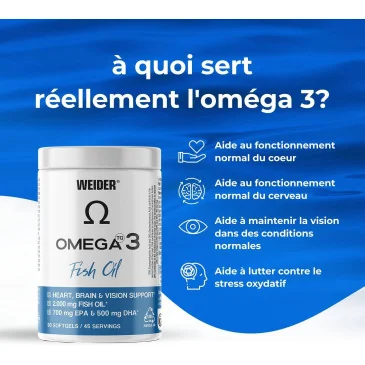 Omega 3 Fish Oil, 2000mg - 90 softgels de Weider pas cher
